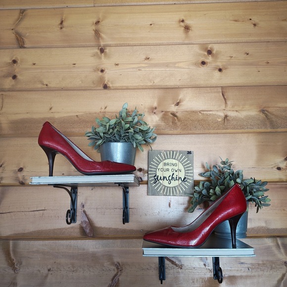 Michael Kors Shoes - Michael Kors Flex Mid Pump Red Texture Emboss Patent Leather Heels Point Toe 9 M